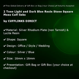 2 Tone Light and Dark Blue Resin Stone Square Mens Cuff links - CUFFLINKS DIRECT