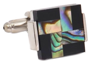 Abalone Shell & Black Onyx Cross Square Mens Wedding Gift by CUFFLINKS DIRECT