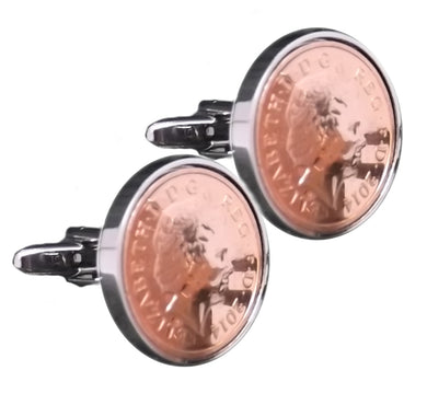 2014 One Penny Coins Set in Silver Setting Mens 5 Years Gift - CUFFLINKS DIRECT