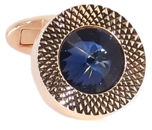 Sapphire Blue Swarovski Crystal Gem in Rose Gold Plate Men Gift CUFFLINKS DIRECT