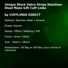 Unique Black Zebra Stripe Stainless Steel Mens Gift Cuff Links by CUFFLINKS DIRECT