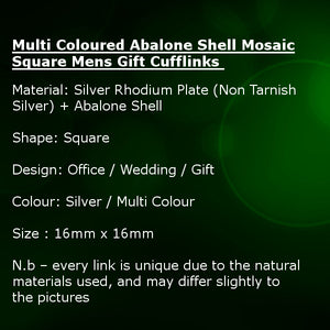 Multi Coloured Abalone Shell Mosaic Square Mens Gift Cufflinks