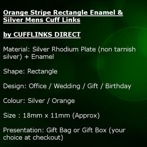 Orange Stripe Rectangle Enamel & Silver Mens Cuff links by CUFFLINKS DIRECT