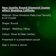 New Quality Round Clear / White Diamond CZ Crystal Cluster effect Hand Set Wedding Cufflinks