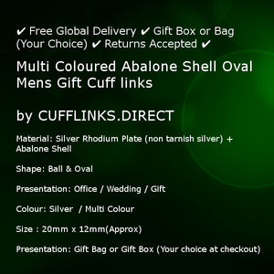 Multi Coloured Abalone Shell Oval Mens Cufflinks in bag or box CUFFLINKS.DIRECT