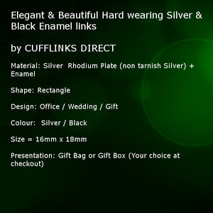 Elegant & Beautiful Hard wearing Silver & Black Enamel links by CUFFLINKS DIRECT
