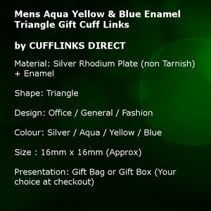 Mens Aqua Yellow & Blue Enamel Triangle Gift Cuff Links by CUFFLINKS DIRECT