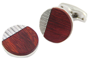 Luxury Round Red wood & Silver Mens Wedding Gift Cuff links  by CUFFLINKS DIRECT