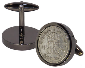 1940 Sixpence Coins Set in a Gun Metal Setting Mens Gift by CUFFLINKS DIRECT