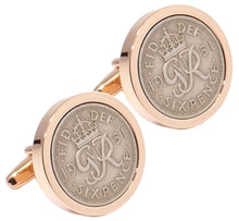 1951 Sixpence Coins Hand Set in a Rose Gold plate Setting Mens Gift Cuff Links by CUFFLINKS DIRECT