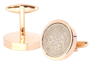 1960 58 years Sixpence Coins Hand Set in a Rose Gold plate Setting Mens Gift Cuff Links by CUFFLINKS DIRECT