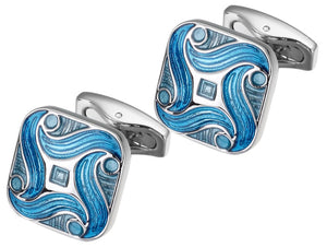 Aqua Blue Enamel Swirl Design Mens Wedding Gift Cuff links by CUFFLINKS DIRECT
