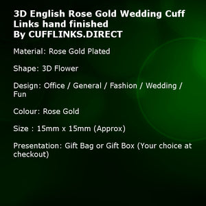3D English Rose Gold Wedding Cuff Links hand finished By CUFFLINKS.DIRECT