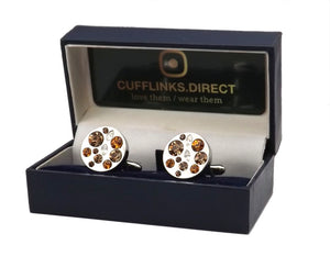 Orange and Amber modern Austrian crystal Mens Gift cuff links  by CUFFLINKS DIRECT