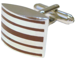Bold Maroon Mulberry Striped Enamel and Silver Rhodium Plated Cufflinks