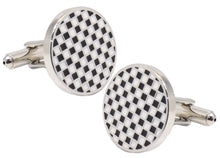 Silver Black and White Check Circular Enamel Gift Cufflinks by CUFFLINKS DIRECT