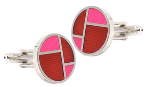 Funky Silver, Hot Pink and Red Round Enamel Mens Cuff links by CUFFLINKS DIRECT