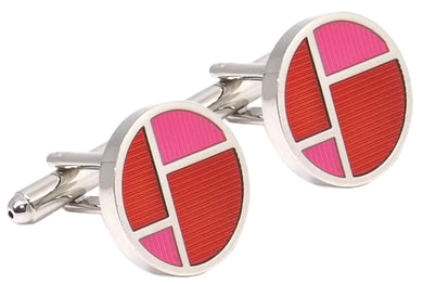 Funky Silver, Hot Pink and Red Round Enamel Mens Cuff links by CUFFLINKS DIRECT