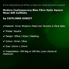 Modern Contemporary Blue Fibre Optic Square Mens Gift Cufflinks CUFFLINKS DIRECT