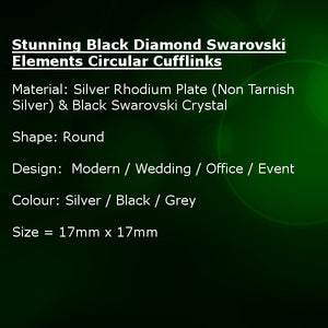 Stunning Black Diamond Swarovski Elements Circular Cufflinks