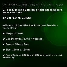2 Tone Light and Dark Blue Resin Stone Square Mens Cuff links - CUFFLINKS DIRECT