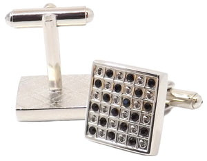 Square Black crystal and Silver Checked Man Gift Cuff links by CUFFLINKS DIRECT