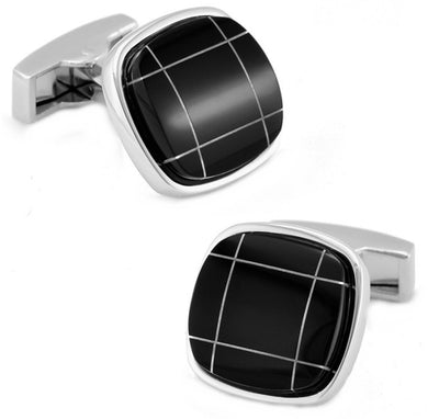 Quality Black Onyx with Silver Detail Square Mens Cuff links by CUFFLINKS DIRECT