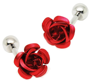 3D English Red Ruby Rose Wedding Cuff Links By CUFFLINKS.DIRECT