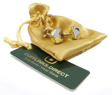 Yellow Crystal & Sliver Modern Mens Wedding Gift Cuff Links by CUFFLINKS DIRECT