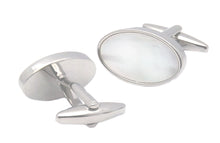 Oval White Mother of Pearl in Silver colour Setting Mens Gift by CUFFLINKS DIRECT