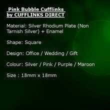 Pink Bubble Silver Men Business Shirt Square Wedding Cuff Links CUFFLINKS.DIRECT