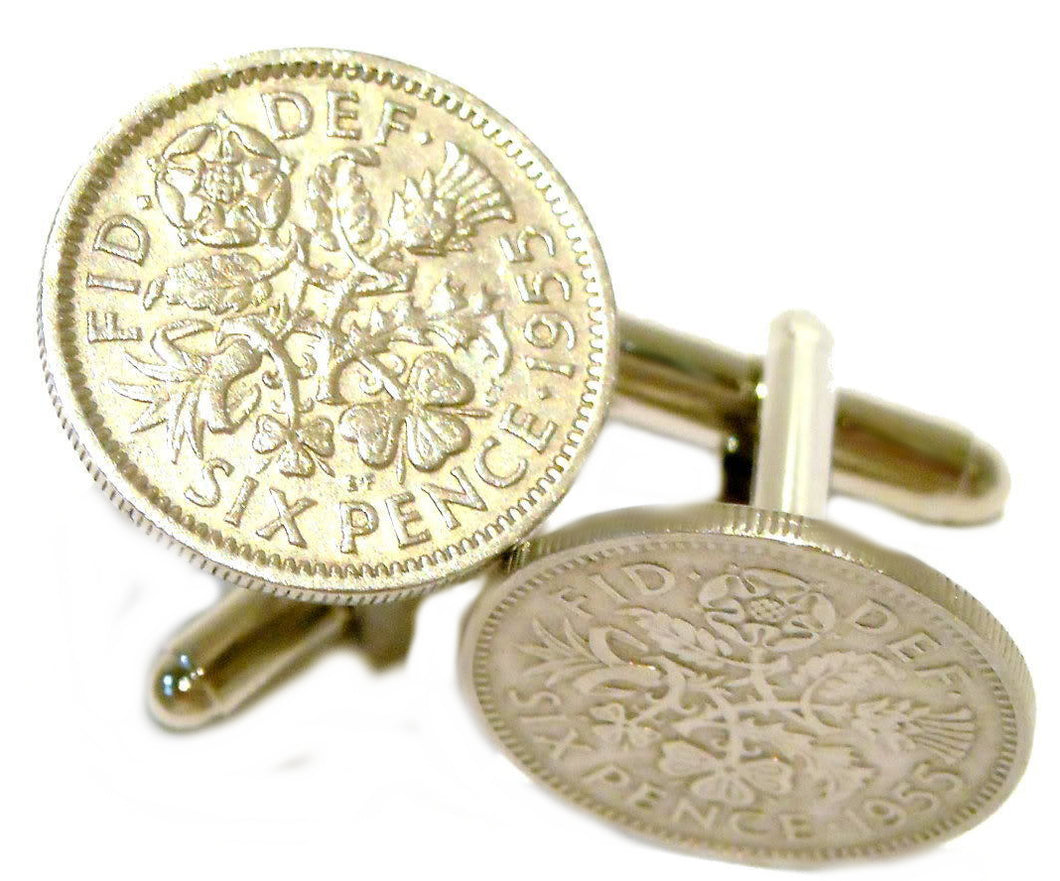 Lucky Sixpence Silver Coin Mens Birthday Gift year 1955 62nd by CUFFLINKS DIRECT