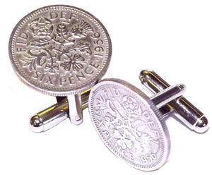 Lucky Sixpence Silver Coin Mens Birthday Gift year 1956 61st by CUFFLINKS DIRECT
