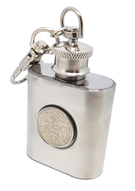 1965 Silver Key Chain Sixpence hip flask Birthday 54 Years Gift by CUFFLINKS DIRECT