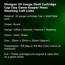 Shotgun 20 Gauge Shell Cartridge Cap Clay Game Shooting Mens Gift Cuff Links