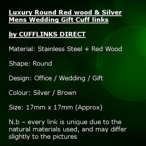 Luxury Round Wood & Silver Mens 5th Wedding Anniversary Gift by CUFFLINKS DIRECT