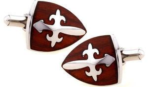 Beautiful Stainless Steel Celtic Mahogany Wood Shield Cufflinks www.Cufflinks.Direct