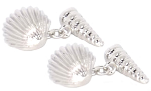 Silver 3D Beach Sea Shell chain Link Mens Gift Cufflinks by CUFFLINKS DIRECT
