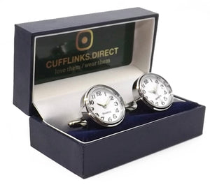Silver and White fully functioning watch clock gift Cuff links  by CUFFLINKS DIRECT