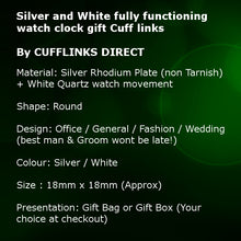Silver and White fully functioning watch clock gift Cuff links  CUFFLINKS DIRECT