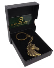 Horse Pony head Key Ring Chain Gift in Antique Bronze effect  - CUFFLINKS DIRECT