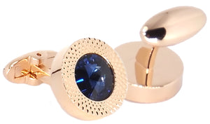 Sapphire Blue Swarovski Crystal Gem in Rose Gold Plate Men Gift CUFFLINKS DIRECT