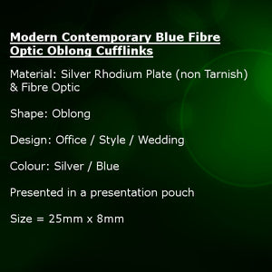 Modern Contemporary Blue Fibre Optic Oblong Cufflinks