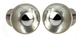 Stunning Petite Circular Mother of Pearl (Shell) and Silver Suit Cufflinks