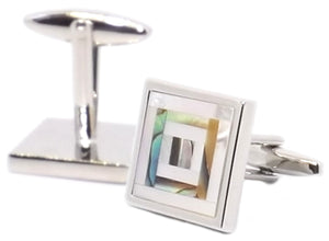 Abalone Mother of Pearl Mosaic Mens Wedding Gift cuff links - CUFFLINKS DIRECT
