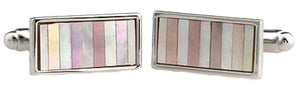 Pink Mother of Pearl Striped Rectangle Mens Gift Cufflinks