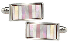 Pink Mother of Pearl Striped Rectangle Mens Gift Cufflinks