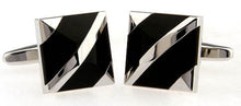 Modern Square Silver and Black Onyx Stone Cufflinks  by CUFFLINKS.DIRECT