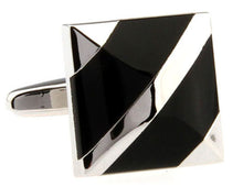 Modern Square Silver and Black Onyx Stone Cufflinks  by CUFFLINKS.DIRECT