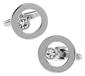 Modern Silver Circle Clear Crystal Mens Gift Office Cuff links by CUFFLINKS DIRECT